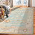 9' X 12' Blue and Orange Floral Stain Resistant Indoor Outdoor Area Rug