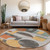 8' Gray Gold And Orange Round Geometric Washable Indoor Outdoor Area Rug