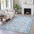 10' X 14' Blue And Silver Patchwork Washable Indoor Outdoor Area Rug