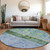 8' Blue And Lime Green Round Abstract Washable Indoor Outdoor Area Rug