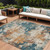 9' X 12' Teal Blue And Copper Abstract Washable Indoor Outdoor Area Rug - Teal Blue, Copper