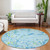 8' Sky Blue Green And Ivory Round Striped Washable Indoor Outdoor Area Rug