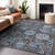 10' X 14' Chocolate And Aqua Damask Washable Indoor Outdoor Area Rug