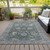 9' X 12' Fern Green And Denim Blue Floral Washable Indoor Outdoor Area Rug