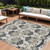 9' X 12' Black Beige And Gold Oriental Washable Indoor Outdoor Area Rug