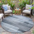8' Denim Blue And Ivory Round Striped Washable Indoor Outdoor Area Rug - Denim Blue, Ivory