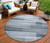 8' Denim Blue And Ivory Round Striped Washable Indoor Outdoor Area Rug - Denim Blue, Ivory