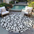 8' Ivory And Black Round Geometric Washable Indoor Outdoor Area Rug - Ivory, Black
