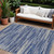 9' X 12' Navy Blue And Ivory Striped Washable Indoor Outdoor Area Rug Transitional Style - Navy Blue, Ivory Color