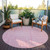 8' Pink And Ivory Round Geometric Washable Indoor Outdoor Area Rug Transitional Style - Pink, Ivory Color