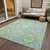 10' X 14' Mint Green Blue And Ivory Oriental Washable Indoor Outdoor Area Rug