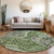 8' Olive Green Charcoal And Gray Round Floral Medallion Washable Indoor Outdoor Area Rug