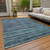 9' X 12' Teal Blue And Gray Striped Washable Indoor Outdoor Area Rug - 880016786408