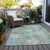 10' X 14' Teal Blue Olive Green And Beige Botanical Leaves Washable Indoor Outdoor Area Rug