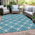 10' X 14' Teal Blue And Ivory Geometric Washable Indoor Outdoor Area Rug Transitional Style - Teal Blue, Ivory Color