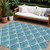 10' X 14' Teal Blue And Ivory Geometric Washable Indoor Outdoor Area Rug Transitional Style - Teal Blue, Ivory Color