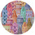 8' Red Gold And Teal Blue Round Village Houses Washable Indoor Outdoor Area Rug