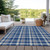 10' X 14' Navy and Ivory Plaid Washable Non Skid Indoor Outdoor Area Rug