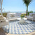 8' Sky Blue And Ivory Round Geometric Washable Indoor Outdoor Area Rug - Sky Blue, Ivory