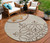 8' Taupe Copper And Green Round Floral Medallion Washable Indoor Outdoor Area Rug
