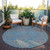 8' Teal Blue And Pink Round Abstract Washable Indoor Outdoor Area Rug
