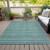 9' X 12' Teal Blue And Beige Striped Washable Indoor Outdoor Area Rug - Teal Blue, Beige