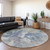 8' Denim Blue And Linen Round Abstract Washable Indoor Outdoor Area Rug