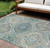10' X 14' Teal Blue Fern Green And Beige Floral Washable Indoor Outdoor Area Rug
