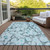 10' X 14' Teal Floral Washable Non Skid Indoor Outdoor Area Rug