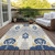 9' X 12' Navy Blue Ivory And Gray Ikat Washable Indoor Outdoor Area Rug