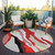 8' Red Black And Beige Round Abstract Washable Indoor Outdoor Area Rug