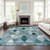 9' X 12' Teal Blue Aqua And Gray Geometric Washable Indoor Outdoor Area Rug