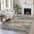 9' X 12' Teal Blue And Beige Abstract Washable Indoor Outdoor Area Rug - Teal Blue, Beige