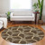 8' Brown And Beige Round Geometric Washable Indoor Outdoor Area Rug Transitional Style - Brown, Beige Color