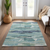9' X 12' Sage Teal Blue And Navy Blue Abstract Washable Indoor Outdoor Area Rug