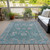 10' X 14' Teal Blue And Beige Floral Washable Indoor Outdoor Area Rug