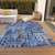 9' X 12' Navy Blue And Sky Blue Village Houses Washable Indoor Outdoor Area Rug