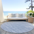 8' Sky Blue And Denim Blue Round Striped Washable Indoor Outdoor Area Rug