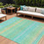 9' X 12' Aqua Green And Yellow Striped Washable Indoor Outdoor Area Rug