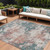 9' X 12' Coral And Teal Blue Abstract Washable Indoor Outdoor Area Rug