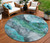 8' Teal Blue And Ivory Round Floral Washable Indoor Outdoor Area Rug - Teal Blue, Ivory