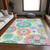 8' X 10' White Orange And Teal Blue Floral Medallion Washable Indoor Outdoor Area Rug