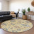 8' Gold Brown And Blue Round Floral Washable Indoor Outdoor Area Rug