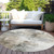 8' Ivory Gray And Khaki Round Abstract Washable Indoor Outdoor Area Rug