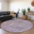 8' Purple And Ivory Round Geometric Washable Indoor Outdoor Area Rug Transitional Style - Purple, Ivory Color
