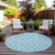 8' Aqua And Ivory Round Geometric Washable Indoor Outdoor Area Rug - Aqua, Ivory