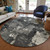 8' Black Gray And Ivory Round Abstract Washable Indoor Outdoor Area Rug - Black, Gray, Ivory