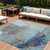 10' X 14' Teal Blue And Gray Abstract Washable Indoor Outdoor Area Rug - Teal Blue, Gray