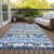 10' X 14' Navy Blue Ivory And Denim Blue Striped Washable Indoor Outdoor Area Rug
