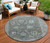 8' Fern Green And Denim Blue Round Floral Washable Indoor Outdoor Area Rug
